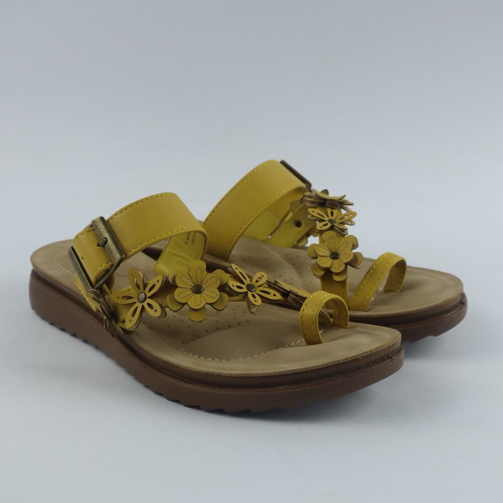 Annie Comfort Abetsy Yellow Sandals 6.5M Floral Embellished Slip On Shoes